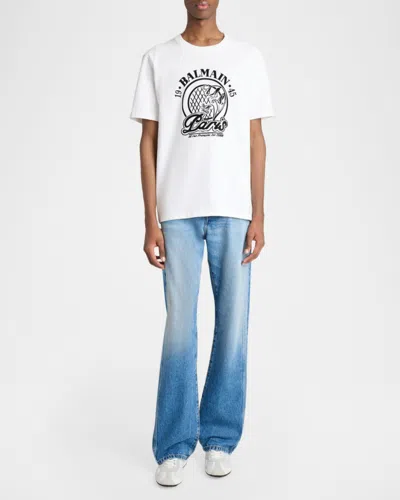 Balmain Short Sleeve Crew Neck Graphic Shirt In White