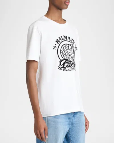 Balmain Short Sleeve Crew Neck Graphic Shirt In White