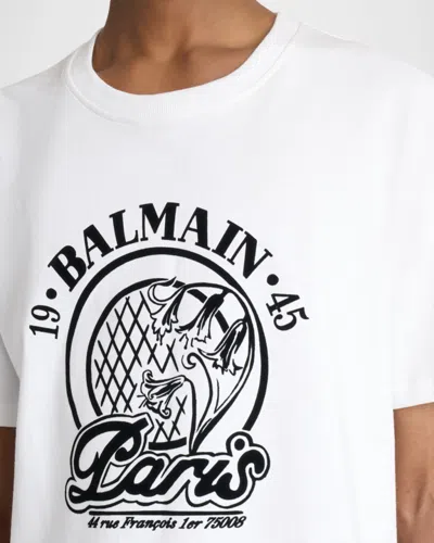 Balmain Short Sleeve Crew Neck Graphic Shirt In White