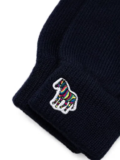 Paul Smith Zebra Patch Gloves In Blue