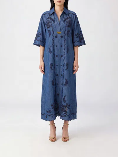 Zimmermann Womens Railway Blue Aster Embroidered Denim Midi Dress Xxs In Blue