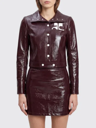 Courrèges Vinyl Blazer With Collared Neck And Long Sleeves In Brown