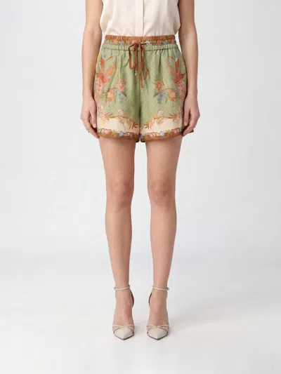 Zimmermann Indra Relaxed Silk Shorts Khaki Scarf Floral In Green
