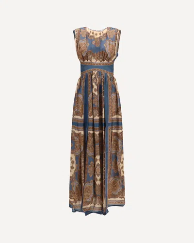 Zimmermann Womens Dark Blue Paisley Mahon Printed Silk Maxi Dress In Brown