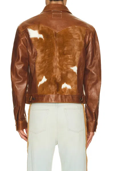 Austin Post Leather Trucker Jacket In Multi