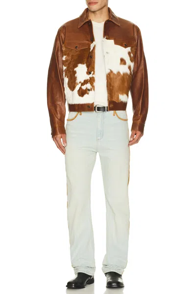 Austin Post Leather Trucker Jacket In Multi