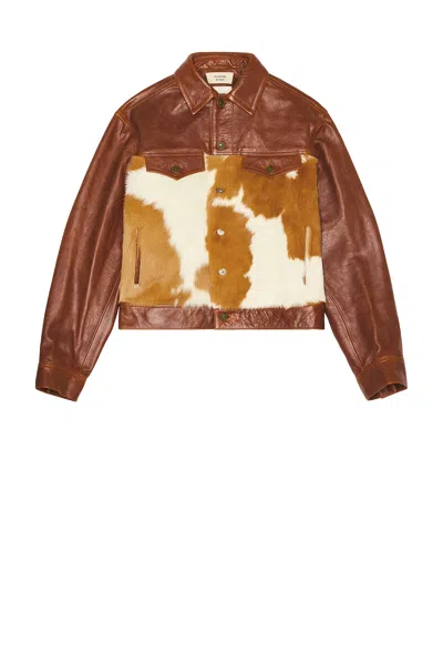 Austin Post Leather Trucker Jacket In Multi