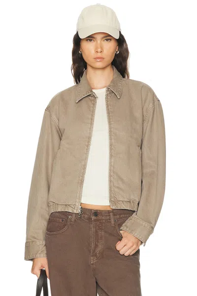 Agolde Elasticated-hem Denim Jacket In Brown