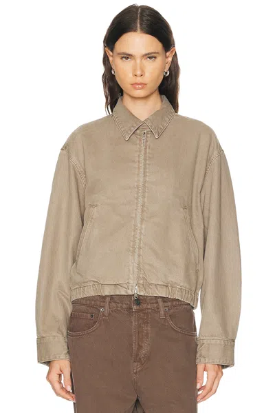Agolde Elasticated-hem Denim Jacket In Brown