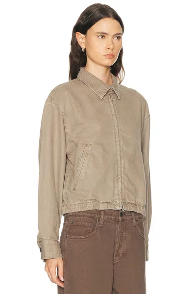 Agolde Elasticated-hem Denim Jacket In Brown