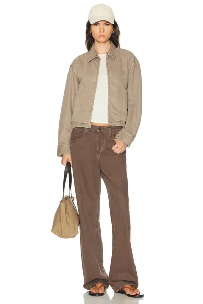Agolde Elasticated-hem Denim Jacket In Brown
