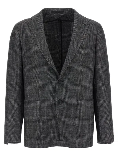 Tagliatore Check-patterned Virgin Wool Blend Blazer In Gray