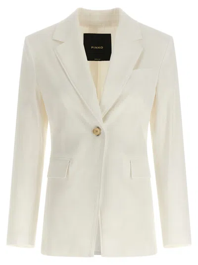 Pinko White Linen Viscose Elastane Jacket In Neutral