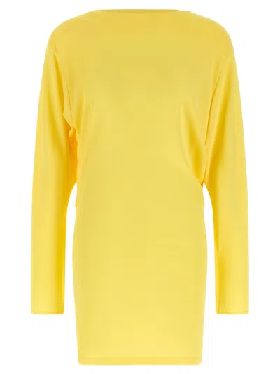 Jacquemus Flowing Viscose Jersey Dress With Embroidered Detailing In Yellow