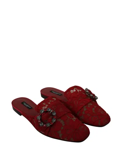 Dolce & Gabbana Lace-embellished Crystal Slide Flat In Red