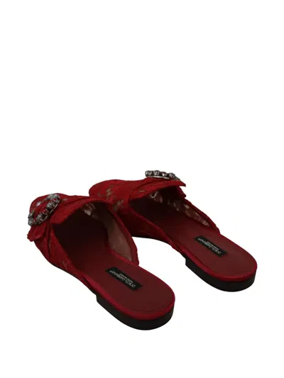 Dolce & Gabbana Lace-embellished Crystal Slide Flat In Red