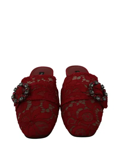 Dolce & Gabbana Lace-embellished Crystal Slide Flat In Red