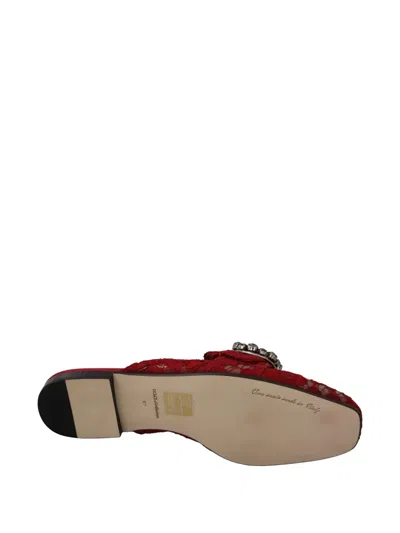 Dolce & Gabbana Lace-embellished Crystal Slide Flat In Red