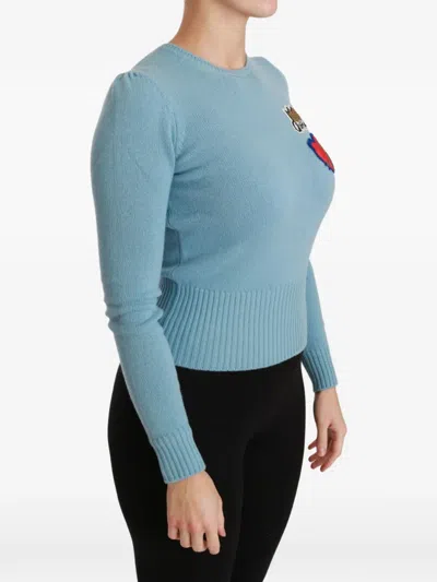 Dolce & Gabbana Wool Sweater Heart And Crown Embroidery In Blue