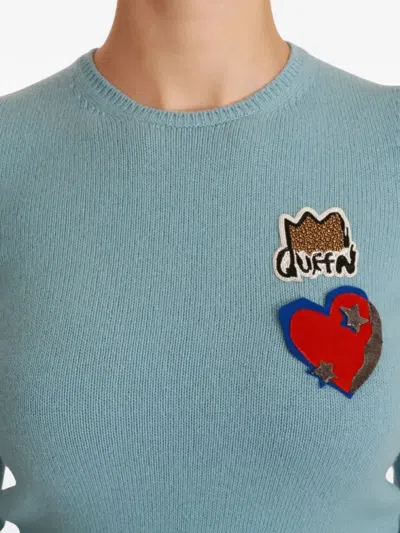 Dolce & Gabbana Wool Sweater Heart And Crown Embroidery In Blue