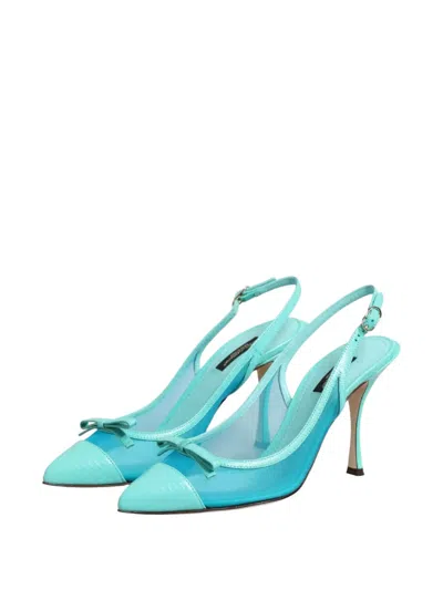 Dolce & Gabbana Leather And Mesh Pointed-toe Slingback Heel In Blue
