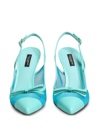 Dolce & Gabbana Leather And Mesh Pointed-toe Slingback Heel In Blue
