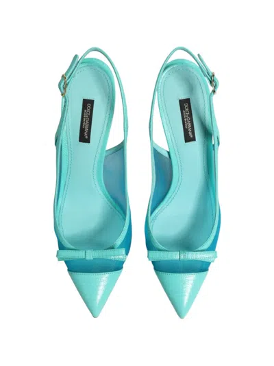 Dolce & Gabbana Leather And Mesh Pointed-toe Slingback Heel In Blue