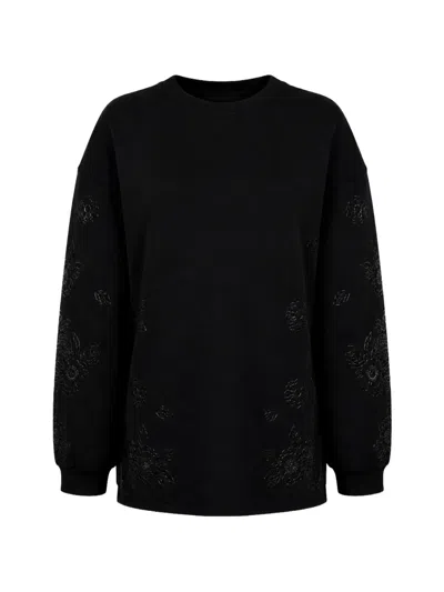 Dolce & Gabbana Pullover Floral Logo Applique Sweater In Black