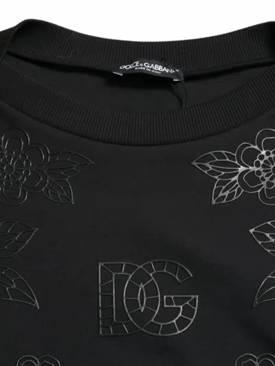 Dolce & Gabbana Pullover Floral Logo Applique Sweater In Black