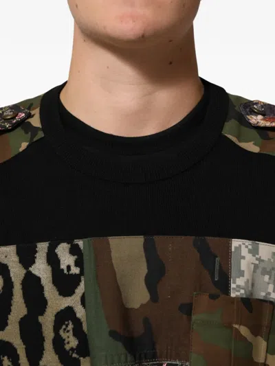 Dolce & Gabbana Black Patchwork Crew Neck Pullover Sweater In Black