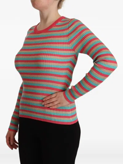 Dolce & Gabbana Multicolor Stripes Silk Crew Neck Pullover Top In Multi