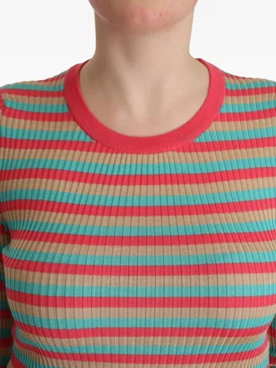 Dolce & Gabbana Multicolor Stripes Silk Crew Neck Pullover Top In Multi