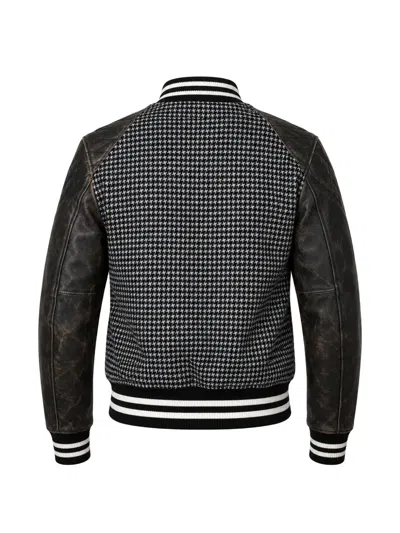 Dolce & Gabbana Houndstooth-pattern Distressed Bomber Jacket In Black