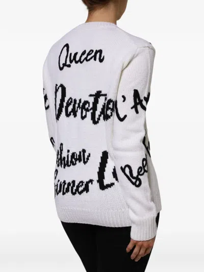 Dolce & Gabbana White Wool Knit Crew Neck Pullover Sweater In White
