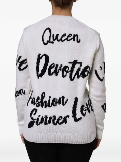 Dolce & Gabbana White Wool Knit Crew Neck Pullover Sweater In White