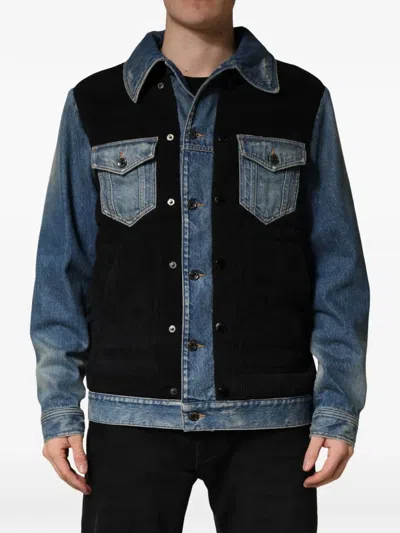 Dolce & Gabbana Blue Cotton Elastan Polyamide Polyester Jacket In Black