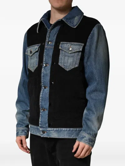 Dolce & Gabbana Blue Cotton Elastan Polyamide Polyester Jacket In Black