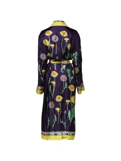 Dolce & Gabbana Floral Silk Long Sleeve Lounge Robe In Purple