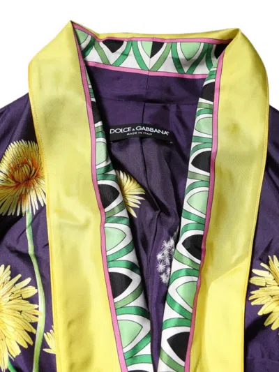 Dolce & Gabbana Floral Silk Long Sleeve Lounge Robe In Purple