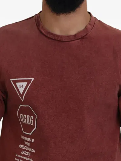 Dolce & Gabbana Maroon Print Round Neck Short Sleeve T-shirt In Red