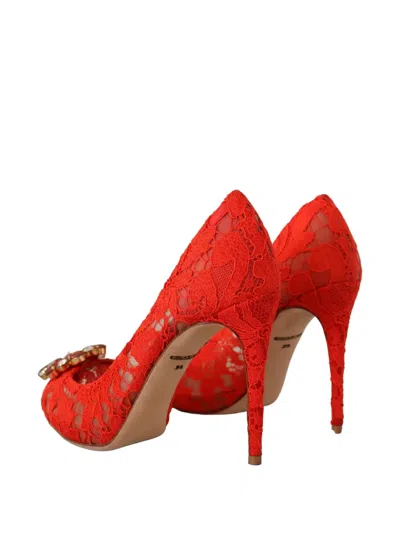 Dolce & Gabbana Taormina Lace Crystal-embellished Heeled Pumps In Red