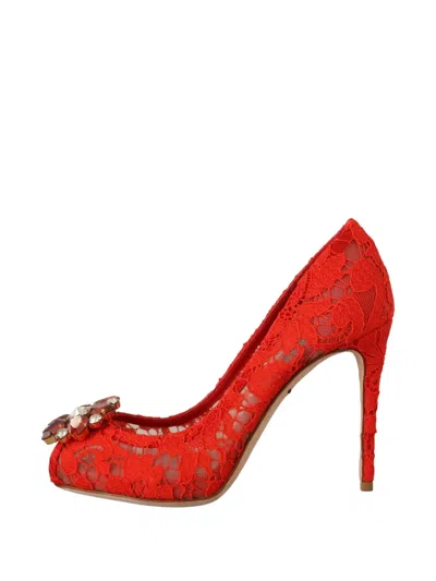 Dolce & Gabbana Taormina Lace Crystal-embellished Heeled Pumps In Red