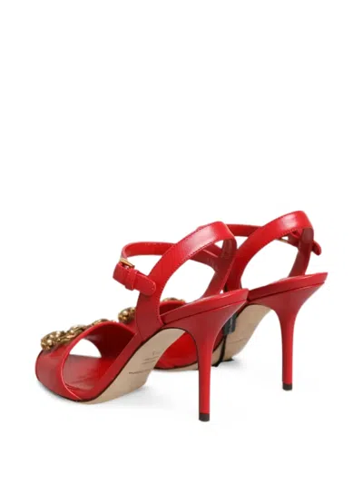 Dolce & Gabbana Dg Amore Leather Pumps Embellished Open Toe In Red