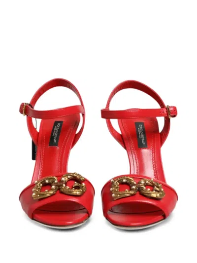 Dolce & Gabbana Dg Amore Leather Pumps Embellished Open Toe In Red