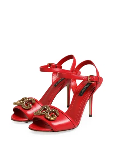 Dolce & Gabbana Dg Amore Leather Pumps Embellished Open Toe In Red