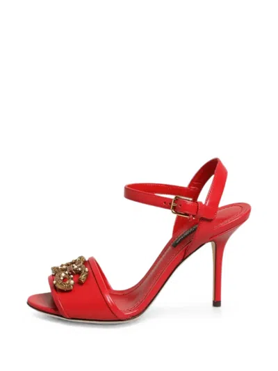 Dolce & Gabbana Dg Amore Leather Pumps Embellished Open Toe In Red