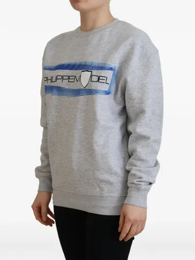 Philippe Model Gray Printed Long Sleeves Pullover Sweater In Gray