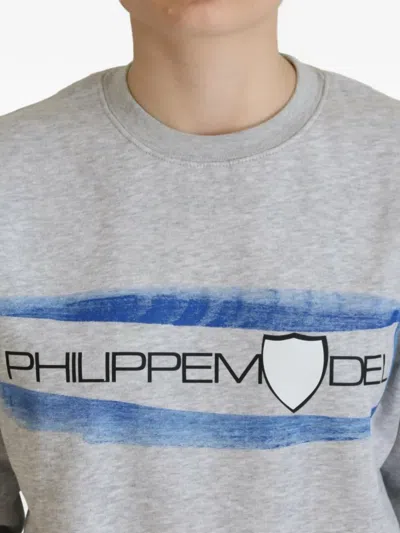 Philippe Model Gray Printed Long Sleeves Pullover Sweater In Gray