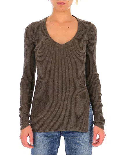 Uma Wang Rib Knitted Pullover In Brown