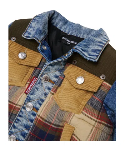 Dsquared2 Patchwork Padded Jacket In Blue